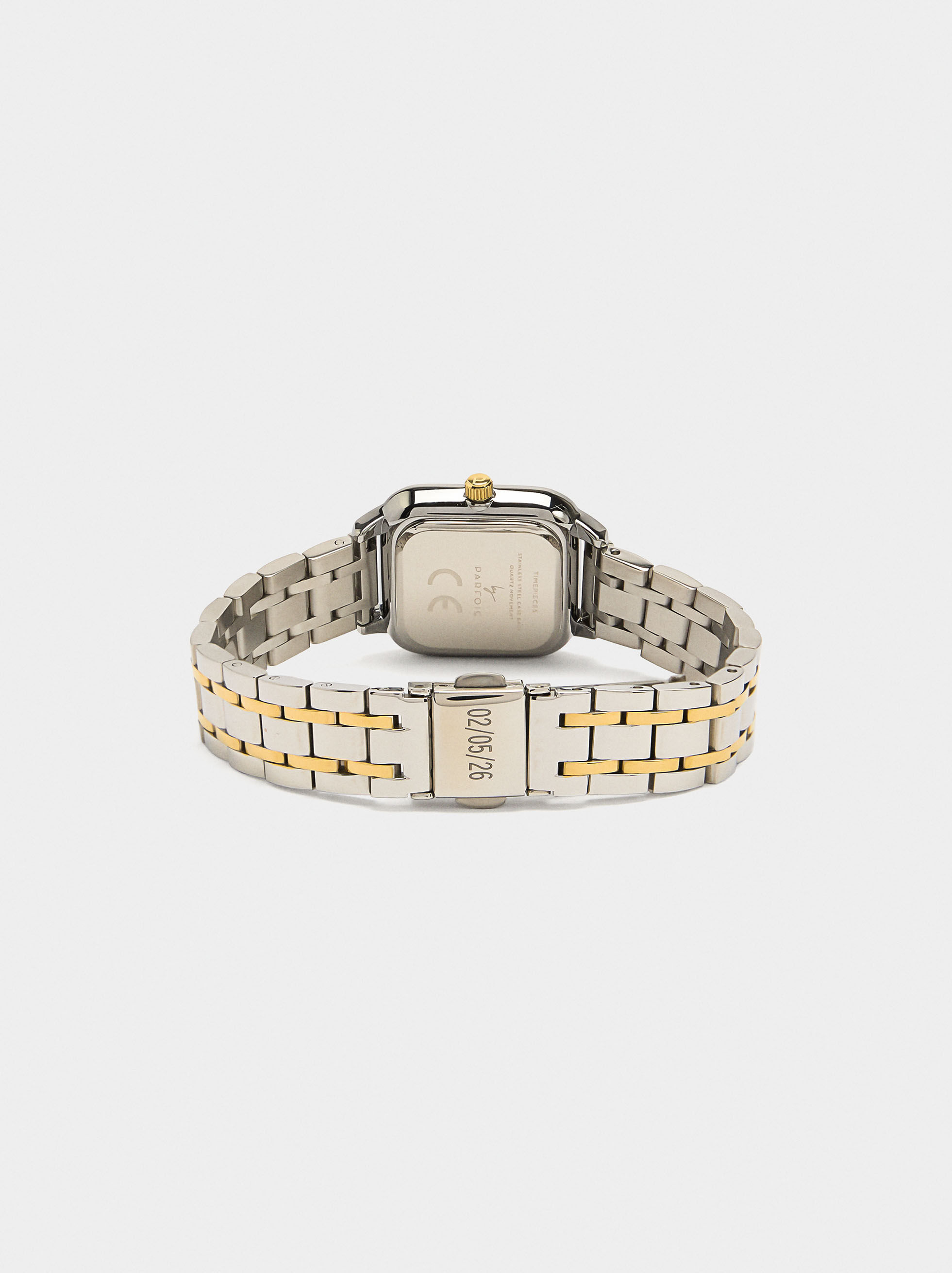 Relógio quadrado bicolor bracelete de aço