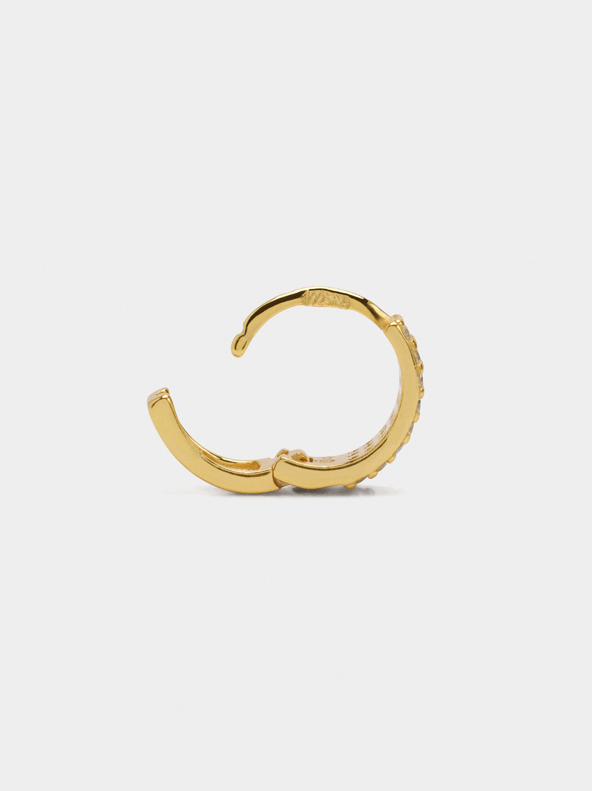 Argola individual larga com zircónias - prata de lei 925