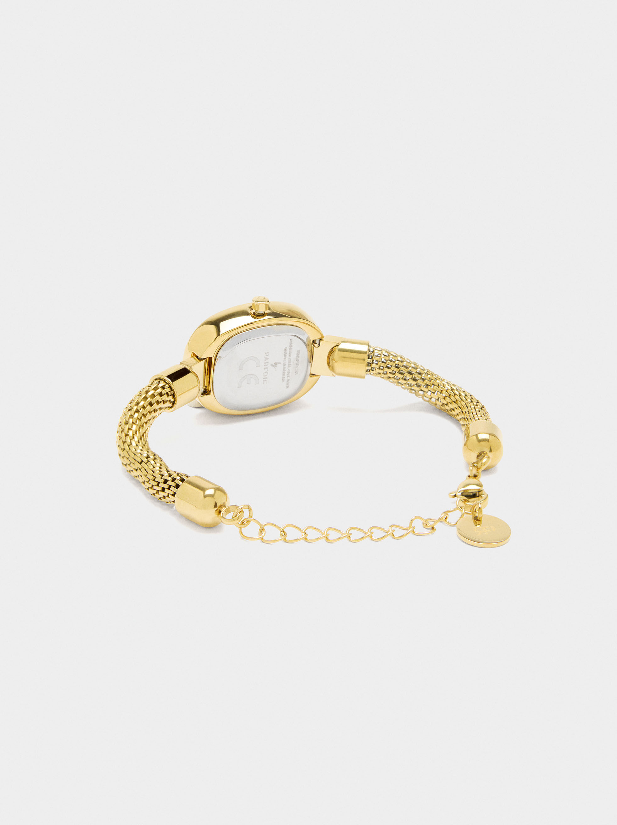 Relógio com pulseira tubular de malha aço inoxidável