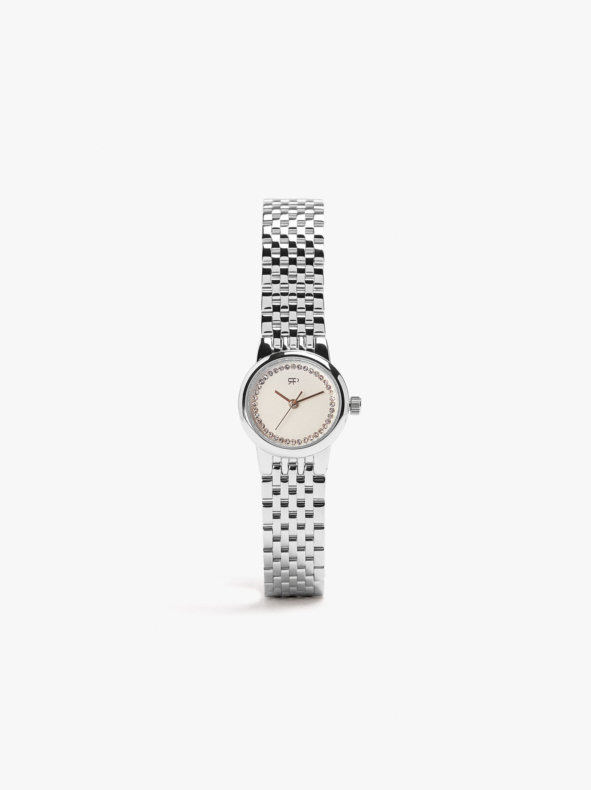 Relógio com cristais e bracelete de aço inoxidável