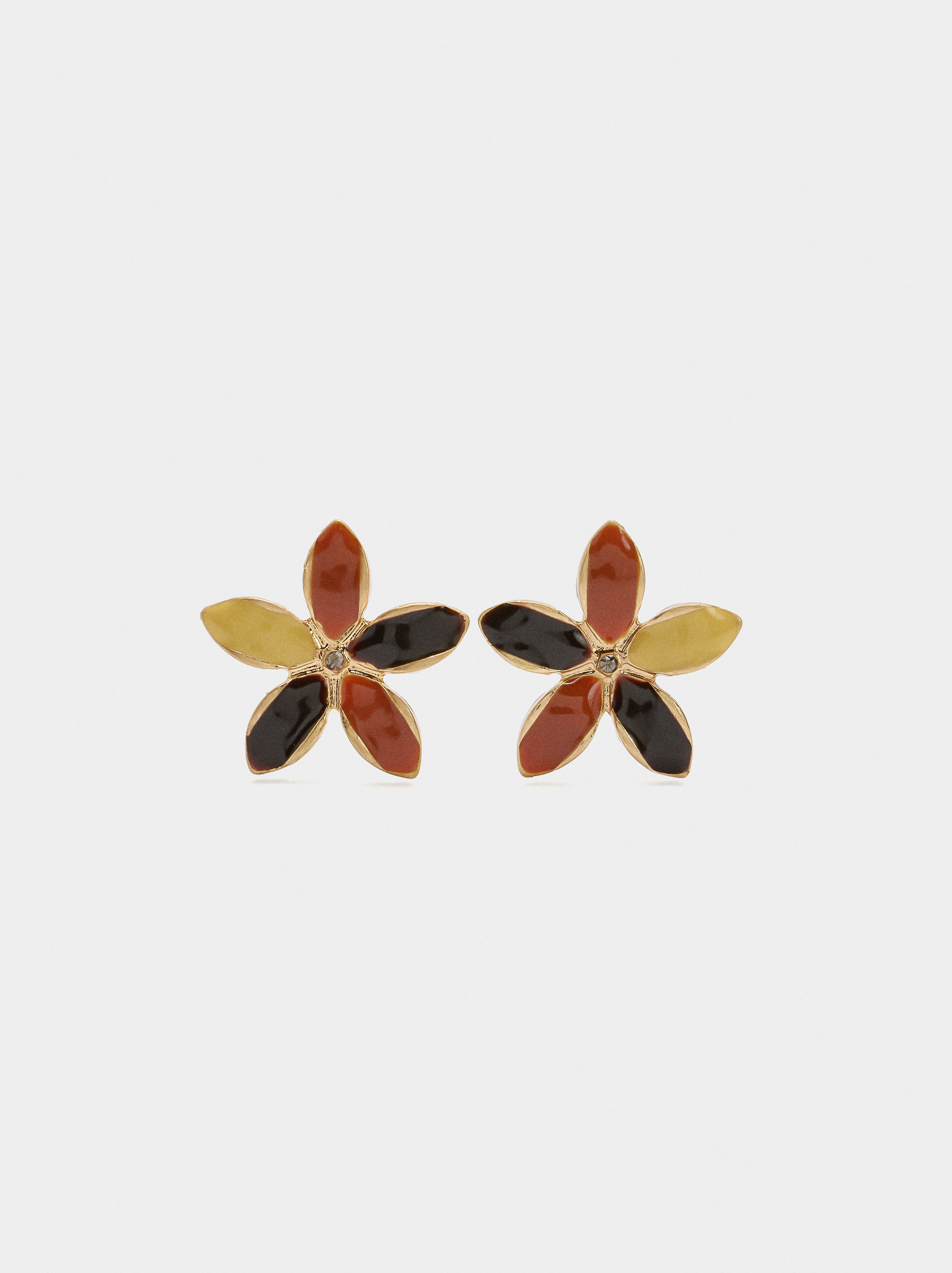 Brincos flor com esmalte multicor