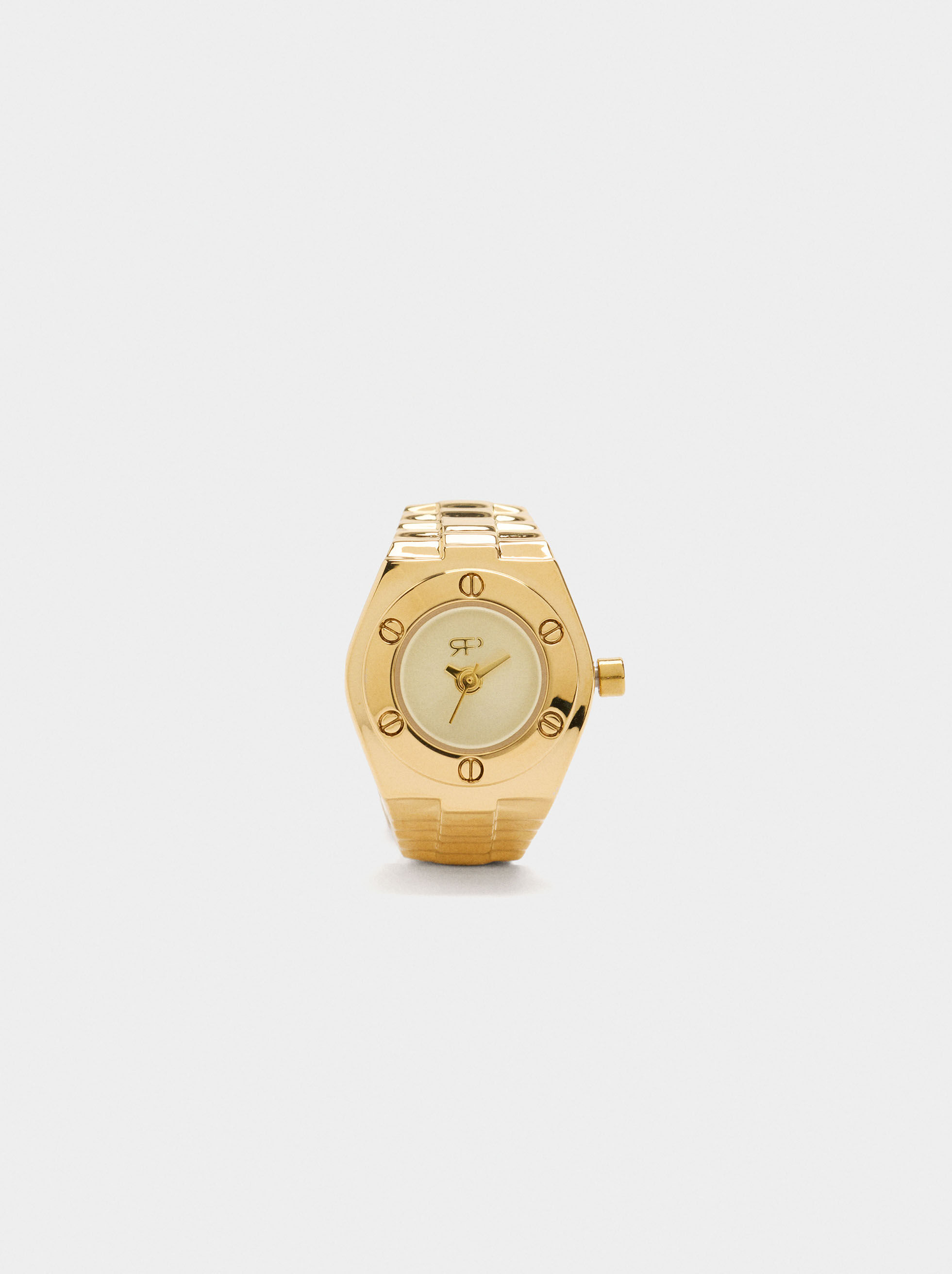 Anel relógio com aço dourado