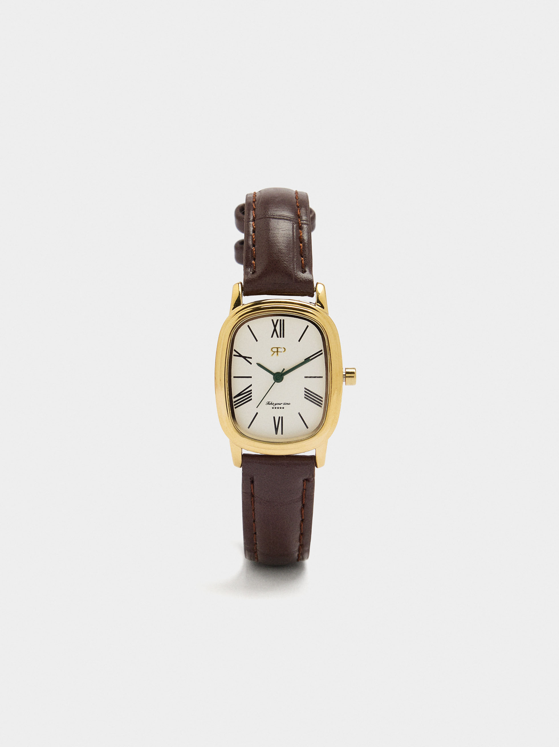 Relógio retangular com pulseira efeito pele