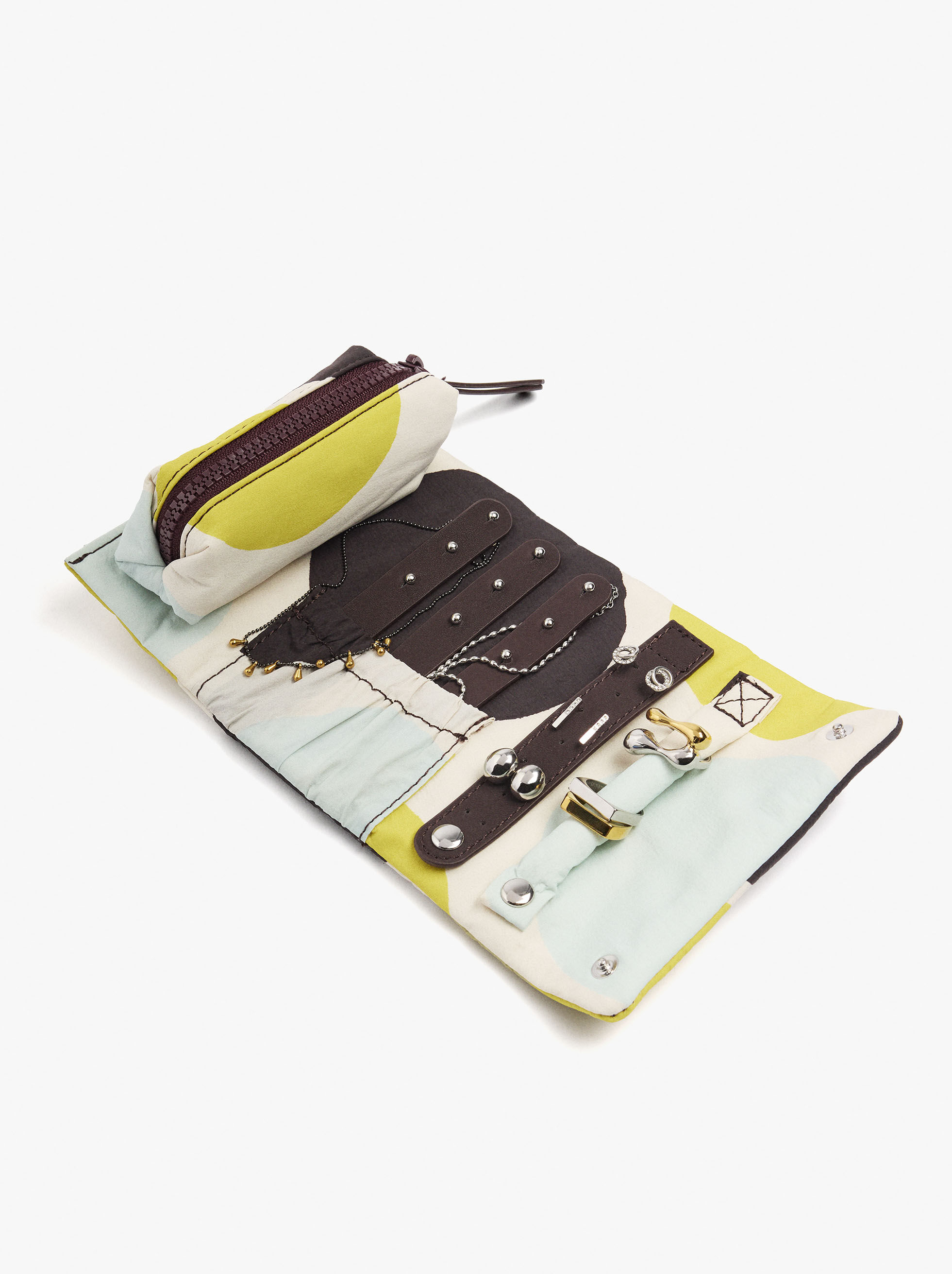 Porta-jóias em rolo estampado de nylon
