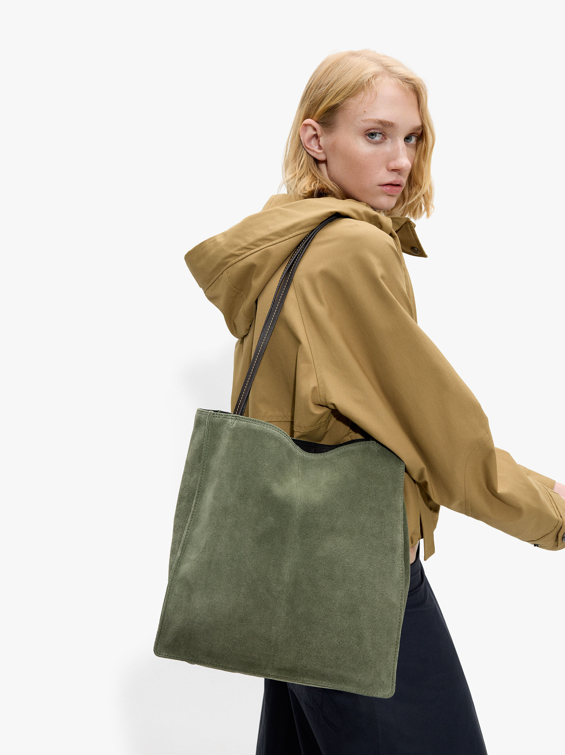 Mala shopper retangular de pele