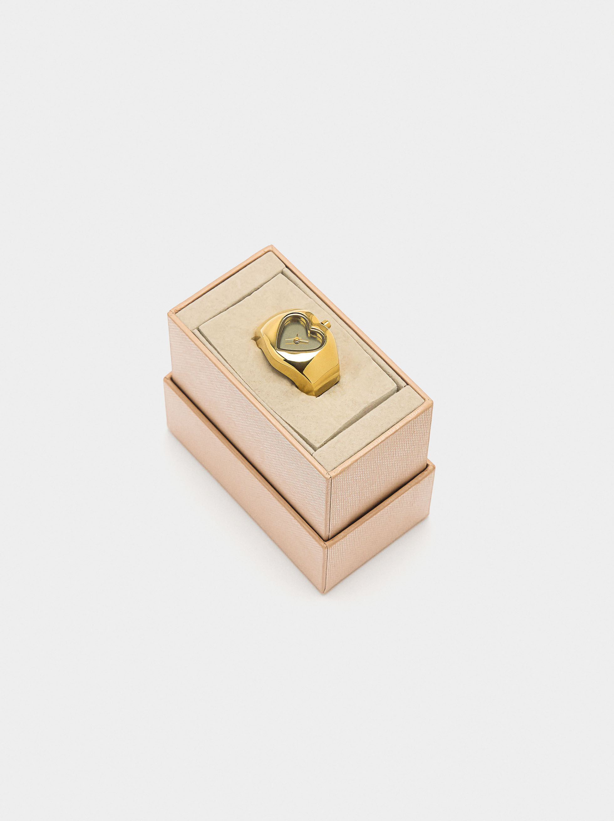 Anel relógio coração dourado - aço inoxidável