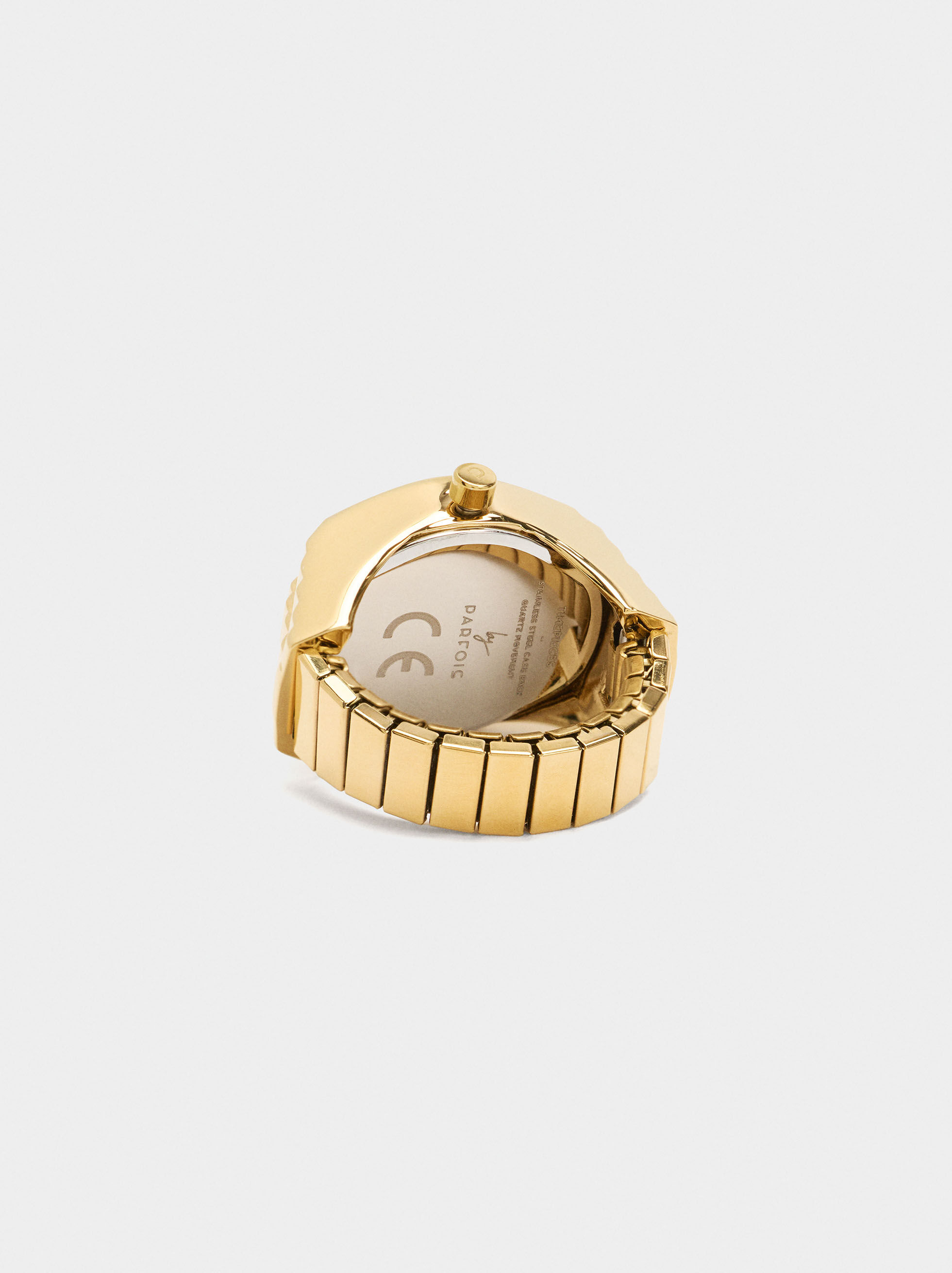 Anel relógio com aço dourado