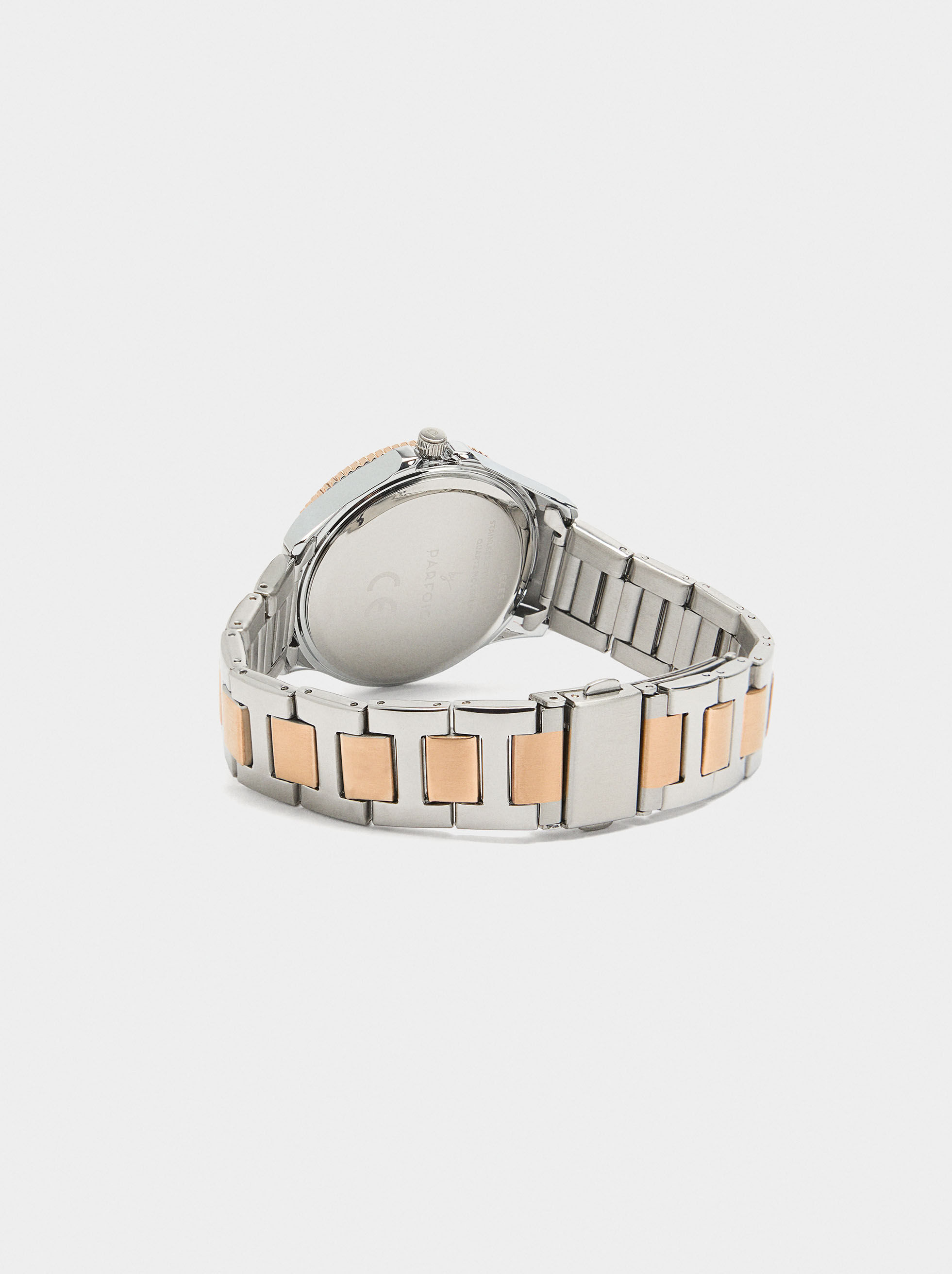 Relógio bicolor com bracelete de aço inoxidável
