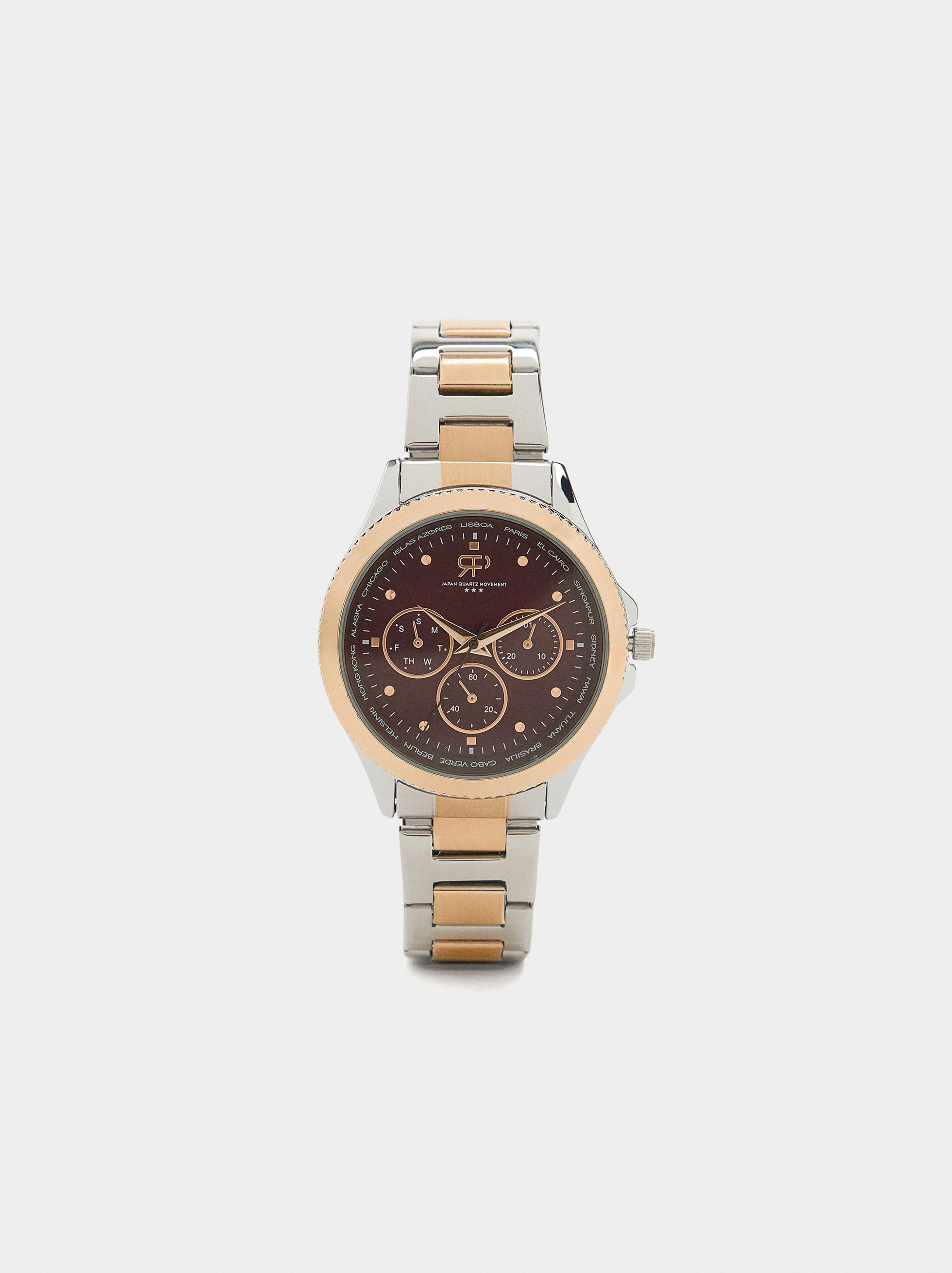 Relógio bicolor com bracelete de aço inoxidável