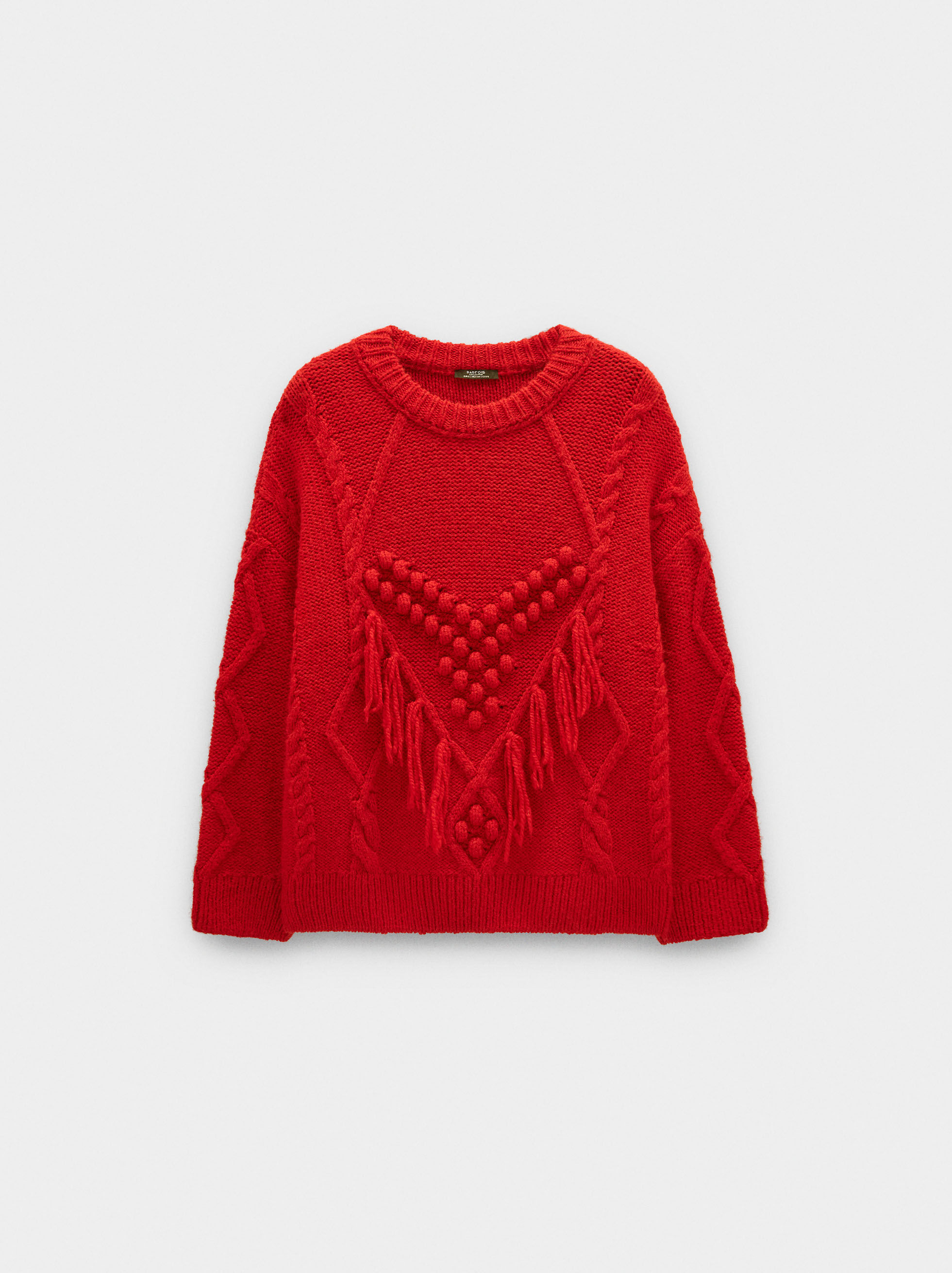 Camisola de malha com franjas e relevos