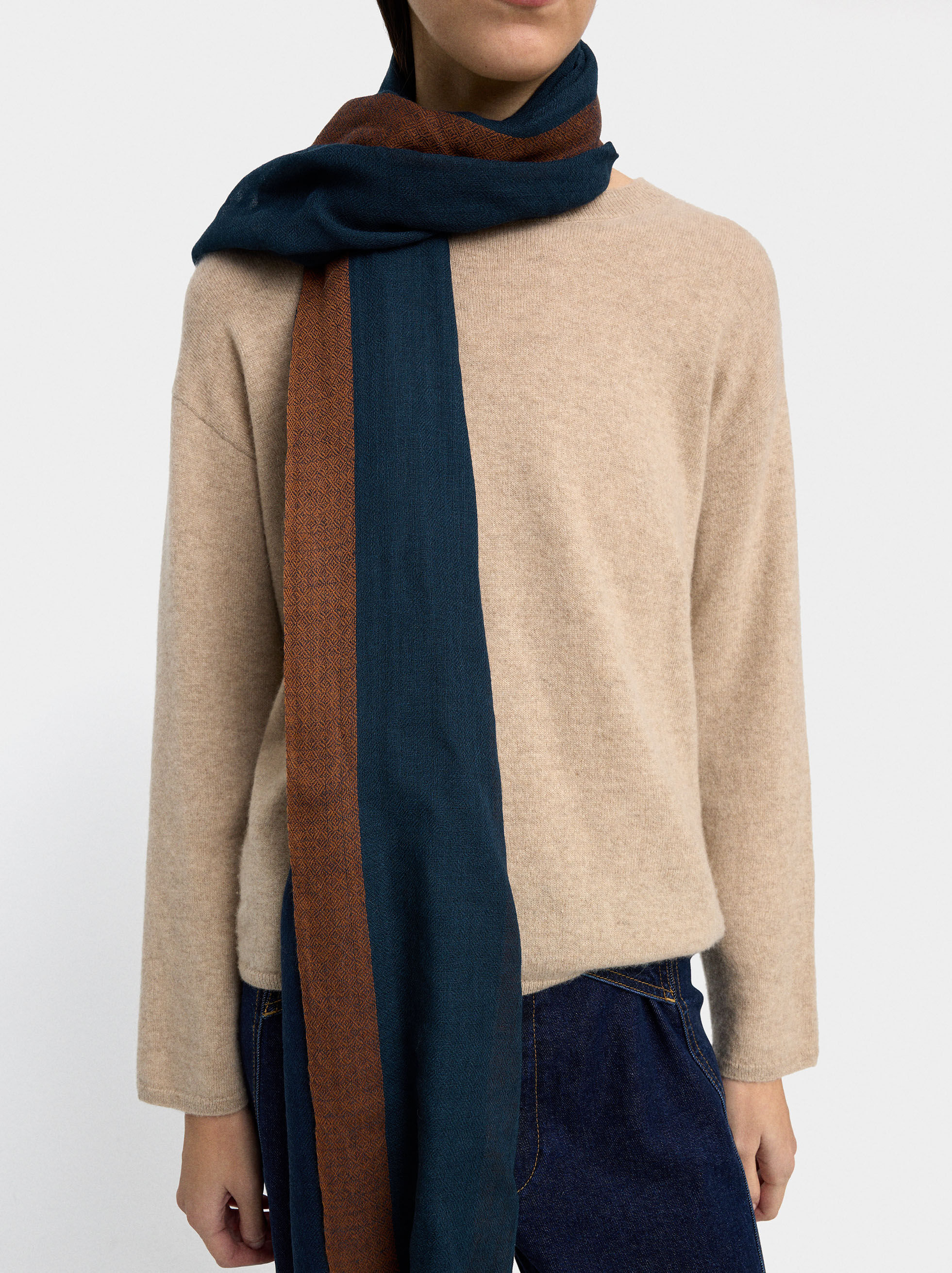 Pashmina com riscas 100% lã